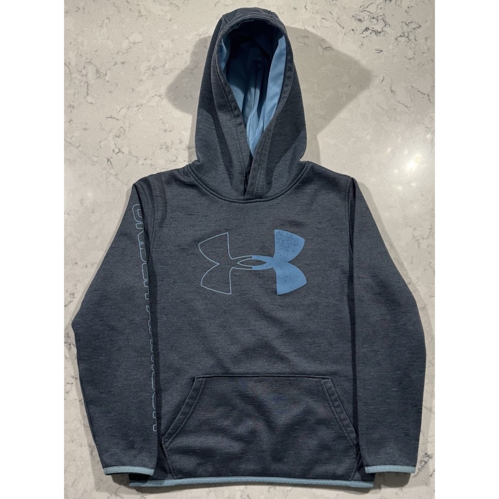 Under Armour ColdGear Hoodie Youth Medium Gray Blue Athleisure Athletic Pullover